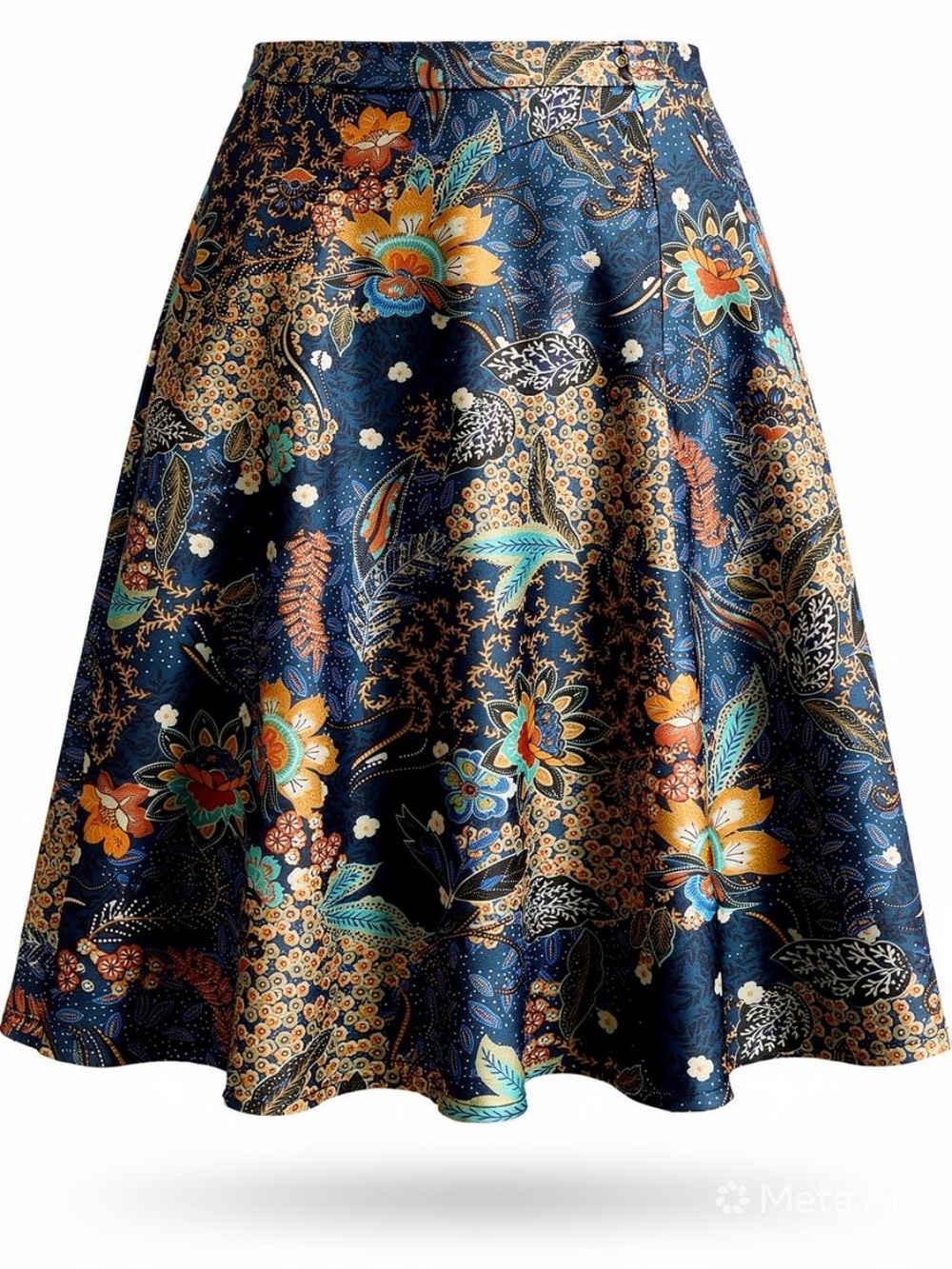 Navy Floral Circle Skirt with Teal & Gold Accents